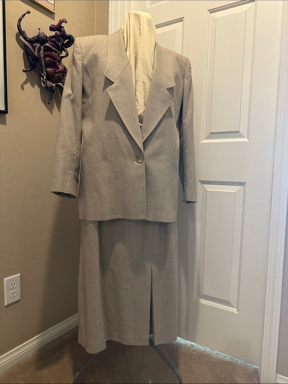 Classic Women's Beige Suit Jacket with Skirt.